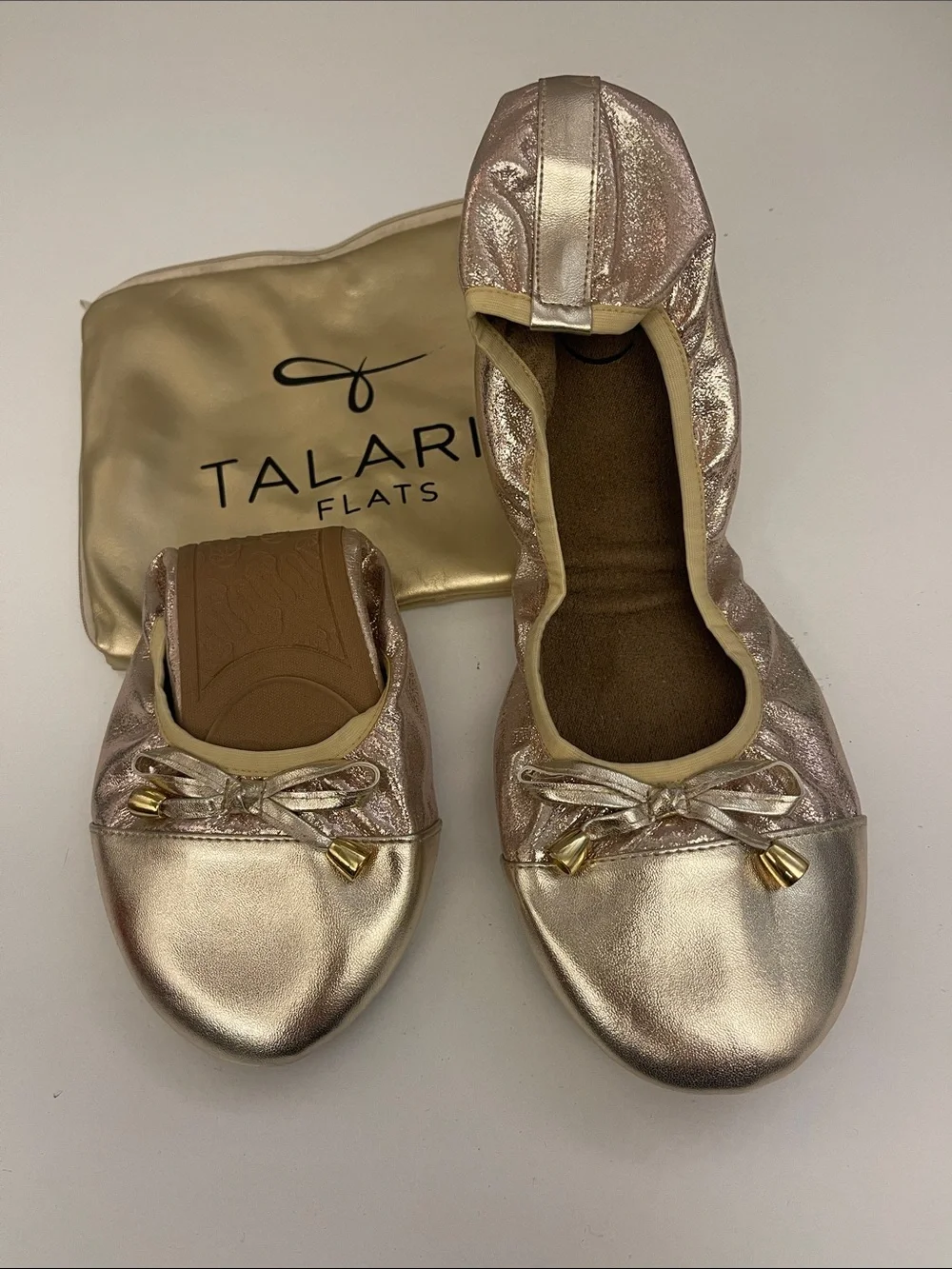 Talaria - Women’s Metallic Gold Foldable Ballet Flats Size 12